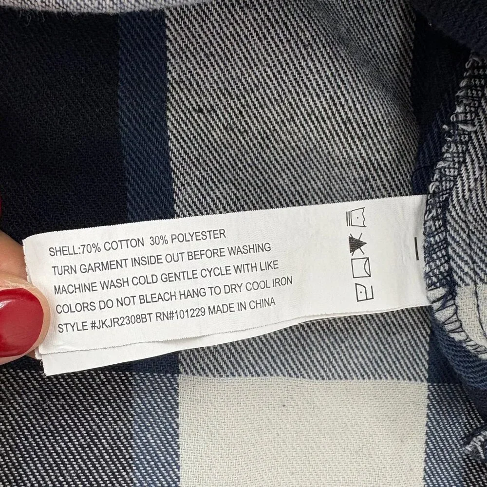 Reserve Fairfax Women’s Plaid Flannel Shacket Blue Gray Button Up Size Small - Picture 9 of 13